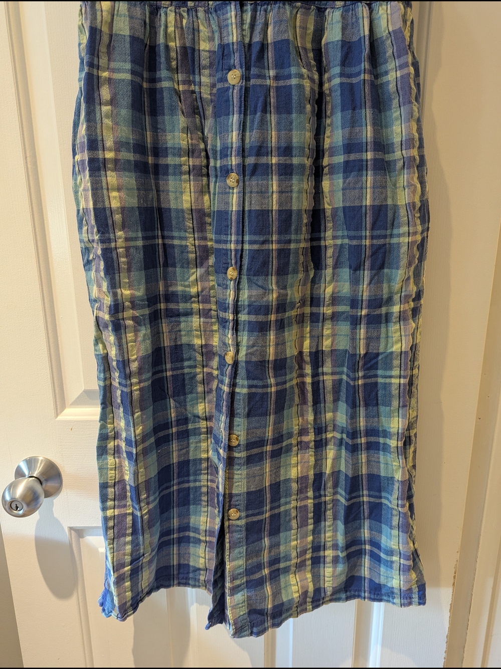 Vintage 90s Blue Plaid Midi Maxi Button Front Cotton Dress Cottagecore Country S - Picture 3 of 13